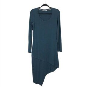 Alternative Womens Medium Blue Scoop Neck Long Sleeve Asym Hem Midi Dress